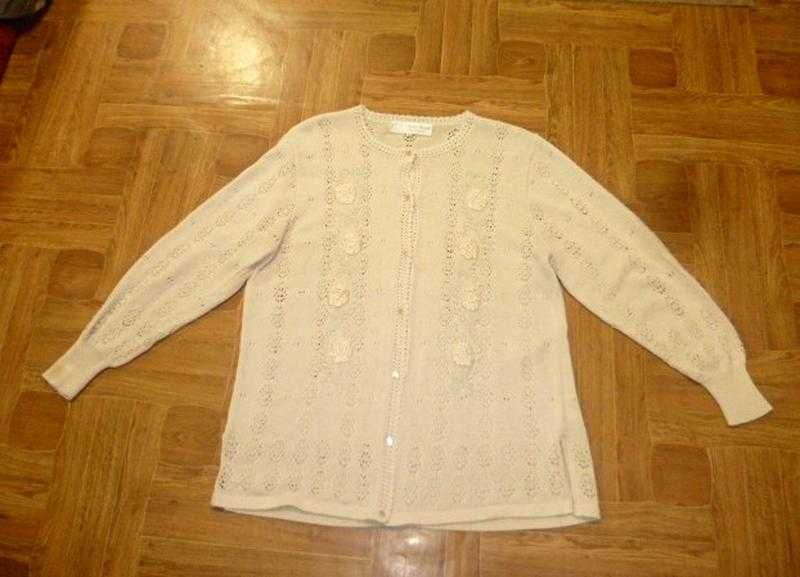 Легкая кофта Rich Ledi XL\XXL на пуговицах ажурная с вышивкой молочная