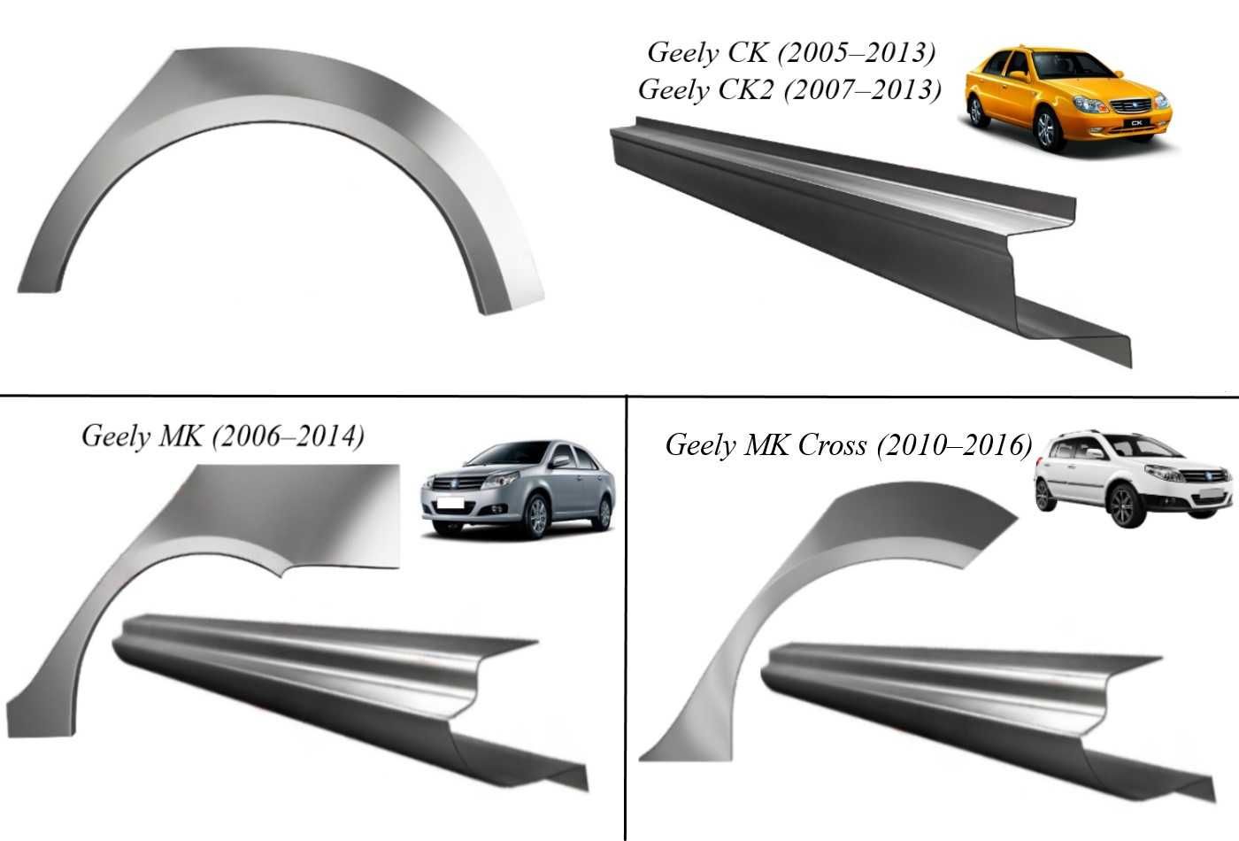 Пороги, арки Geely CK/Emgrand/MK Cross/інші (2005-т.ч.)