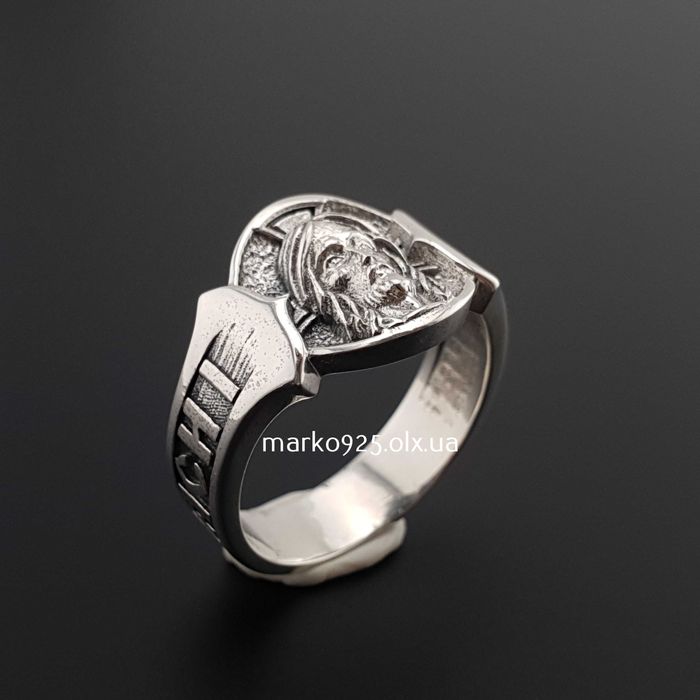 Чоловіча срібна каблучка оберіг Спаси і Збережи. Спас Нерукотворний