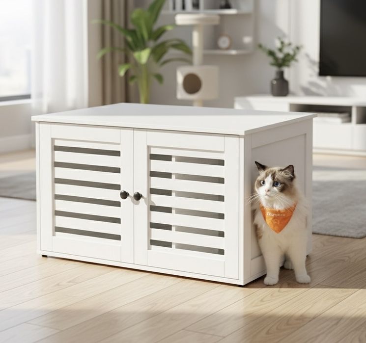 NOWA! Szafka na kuwetę dla kota mebel domek kryjówka biała