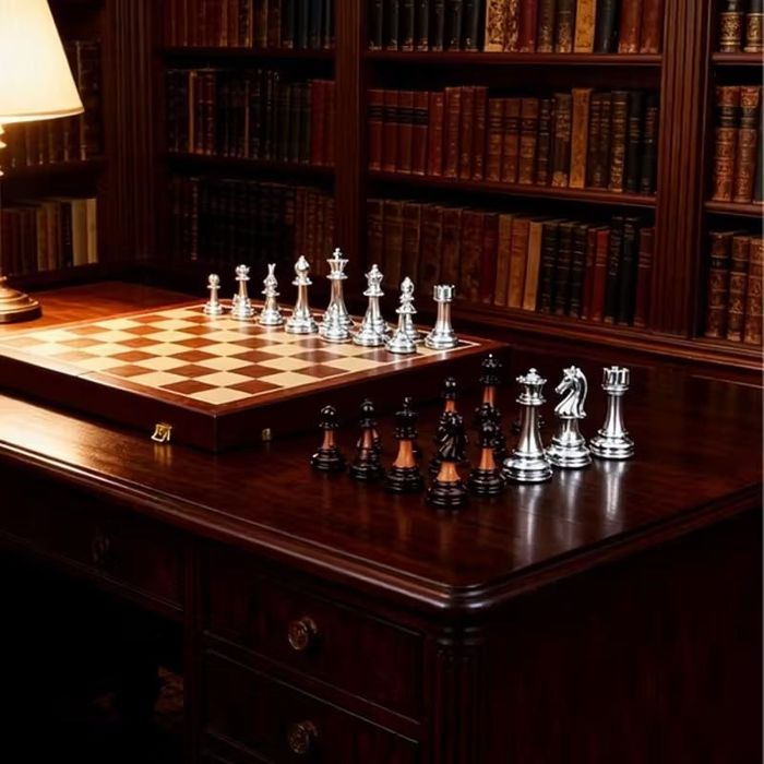 Вишуканий набір шахів 42×42 см — акрилові фігури + дерев’яна дошка