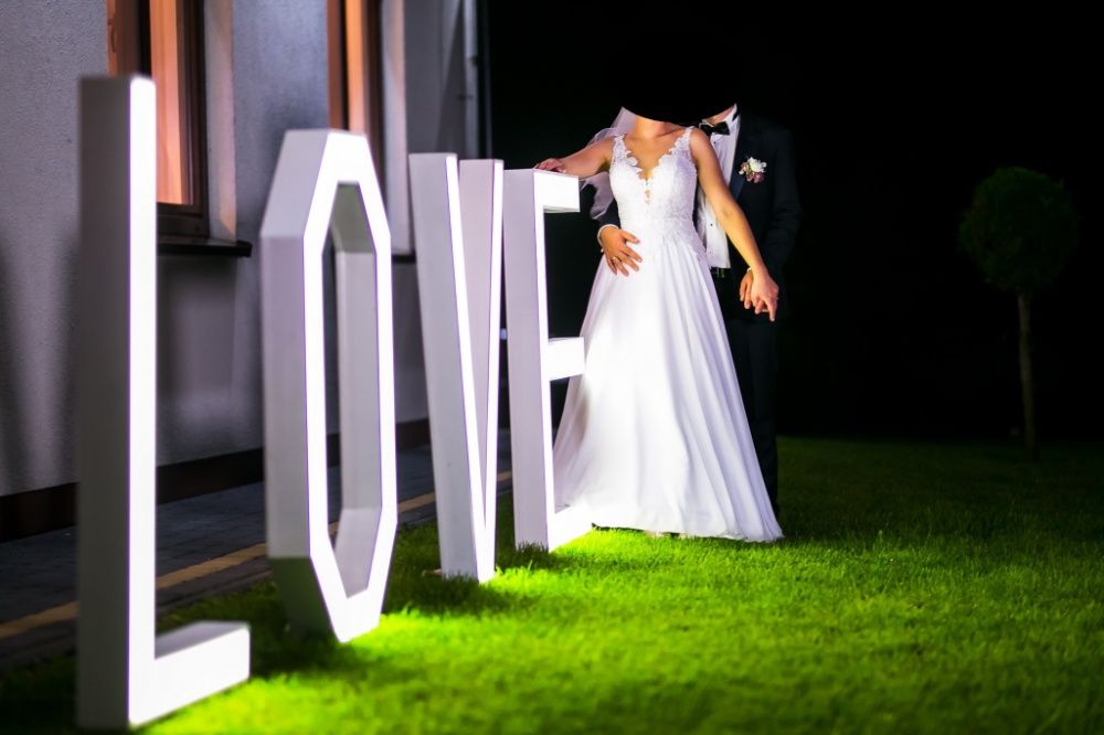 Napis, litery LOVE, LED, dekoracja, Ślub