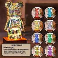 3D ночник светильник Мишка Фейерверк, ночник Bearbrick