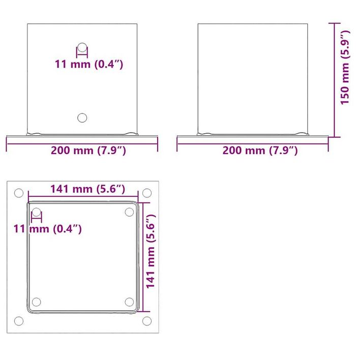 Bases de coluna quadradas  141x141mm