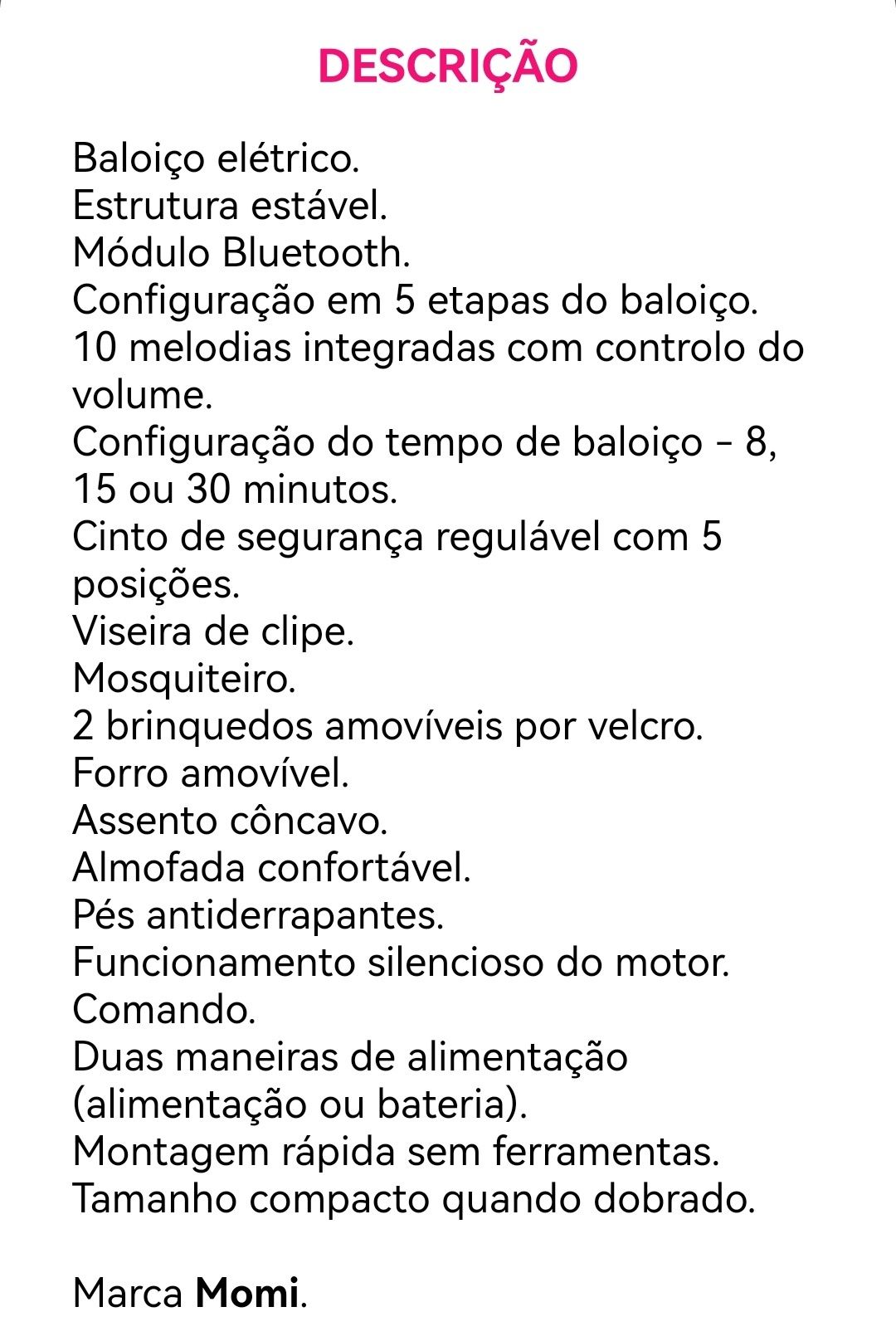 Baloiço/espreguiçadeira eléctrico