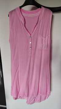 Lekką cienka tunika sukienka różowa guziki bez rękawów M L