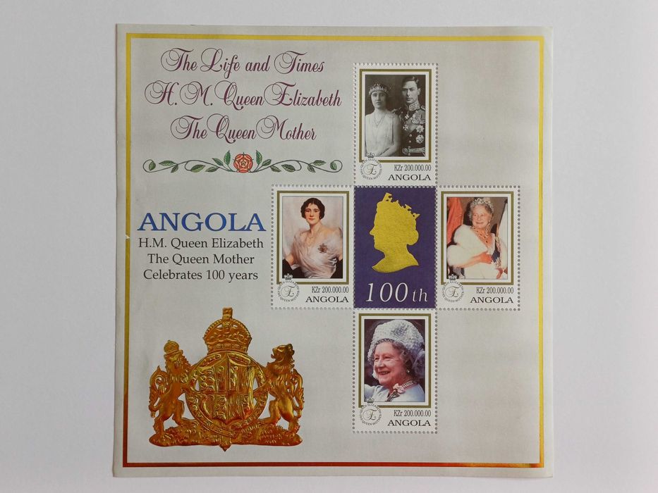 Filatelia - Angola - 100 anos da Rainha Mãe, 1999