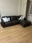 Sofa 3 lugares couro sintetico marrom chaise longue