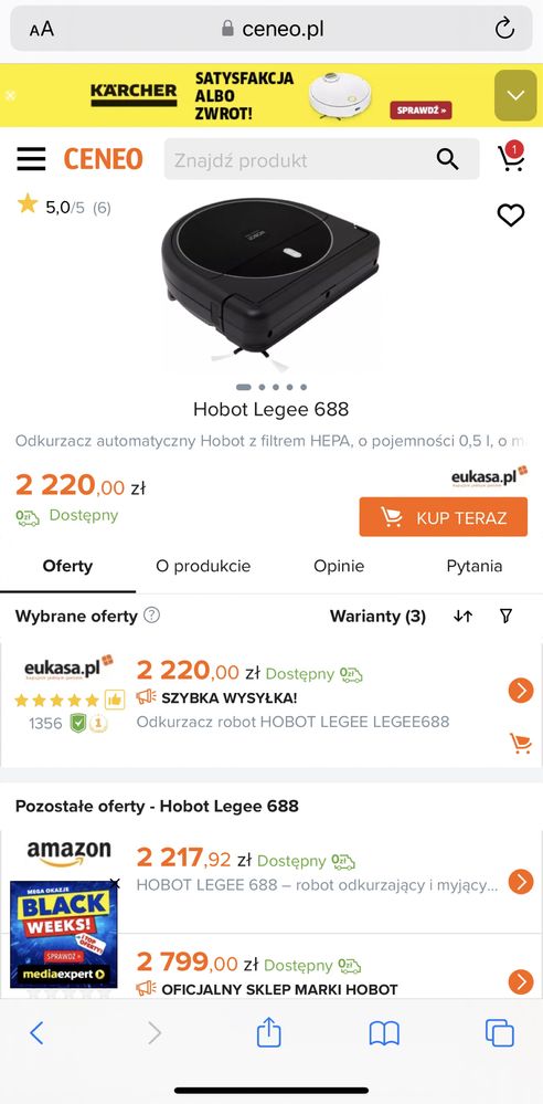 Odkurzacz na mokro Hobot Legee-688 z mopem