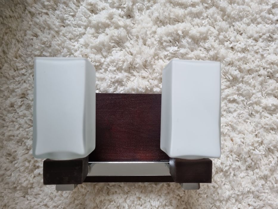 lampa kinkiet - szkło,drewo, nikiel