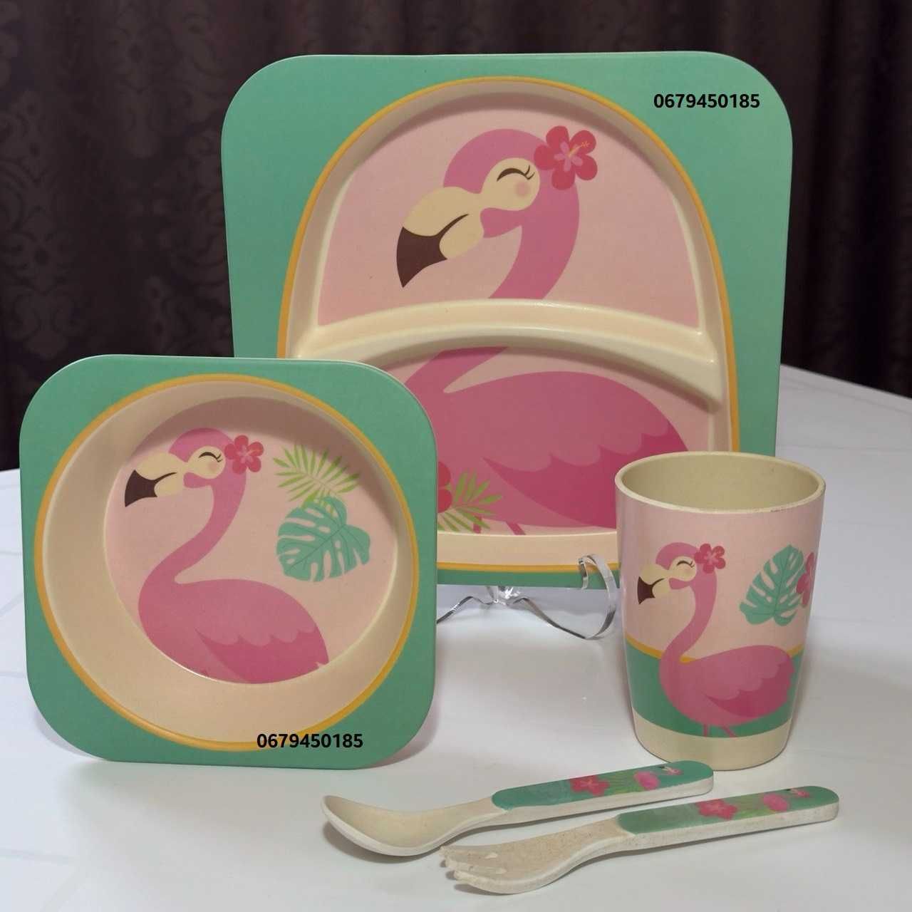 Бамбуковый набор посуды для детей фламинго для девочки