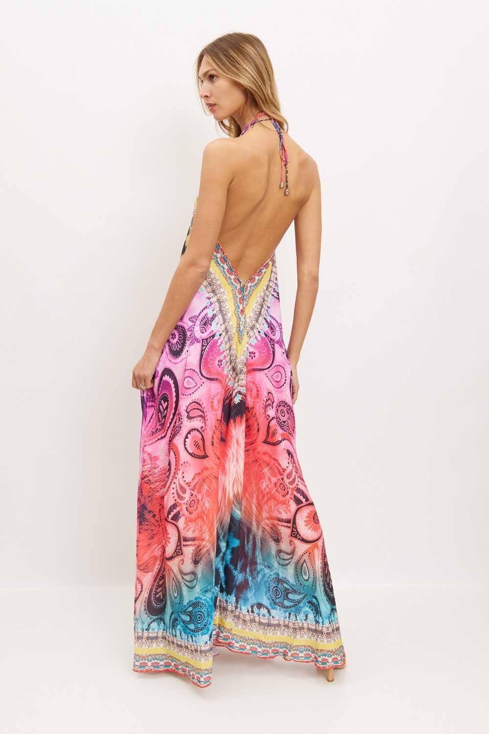 Włoska wakacyjna plażowa sukienka długa panterka boho kwiaty safari XL