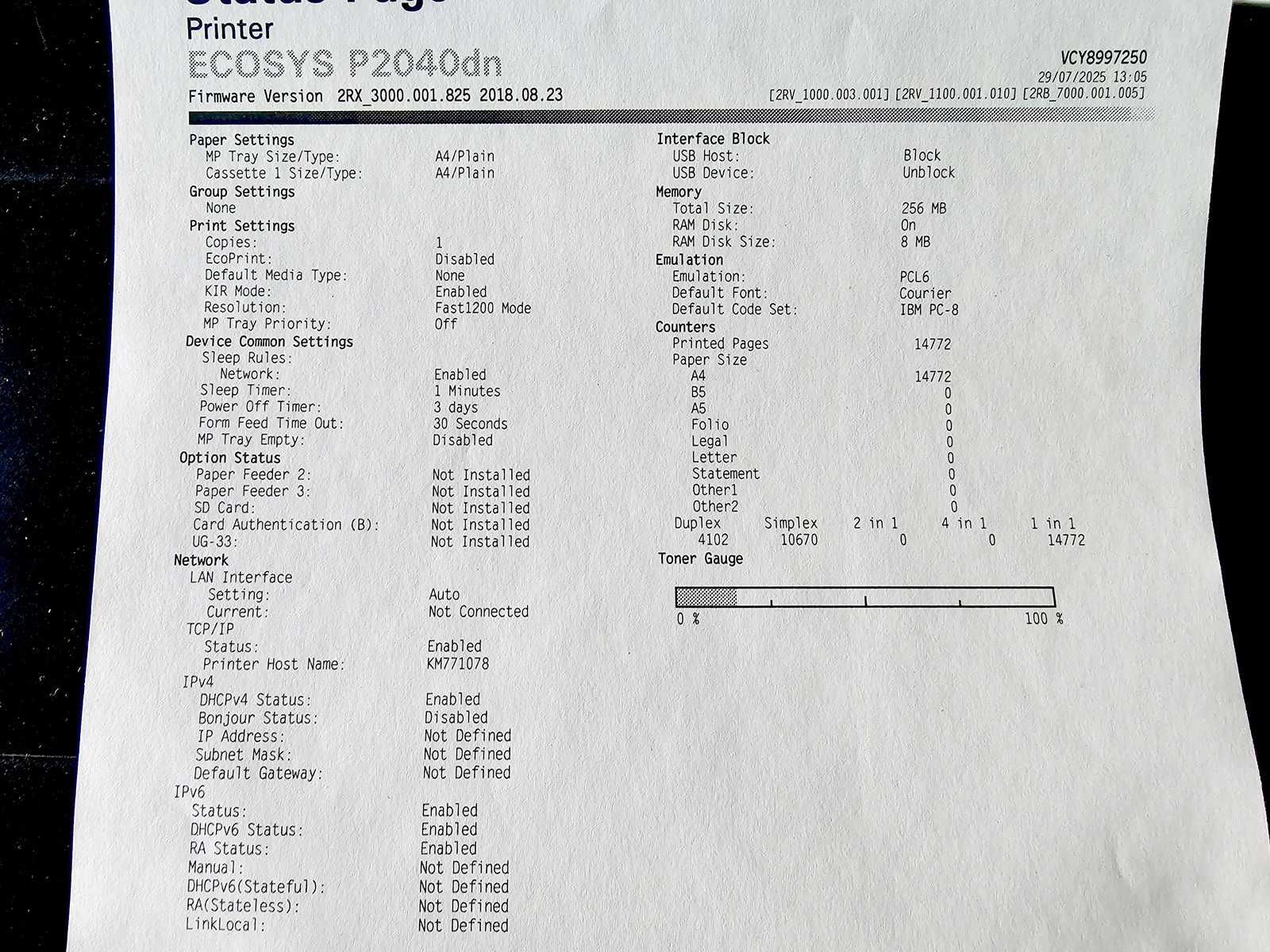 Drukarka laserowa Kyocera P2040dn, druk monochromatyczny i dwustronny.