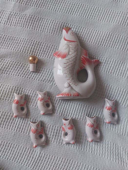 Ретро статуетка риба антиквар для алкоголю щука з чарками риба