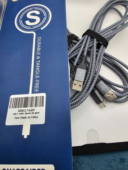 2x 3 metrowy kabel typ C do USB 3.0 Nylon & Braided szary