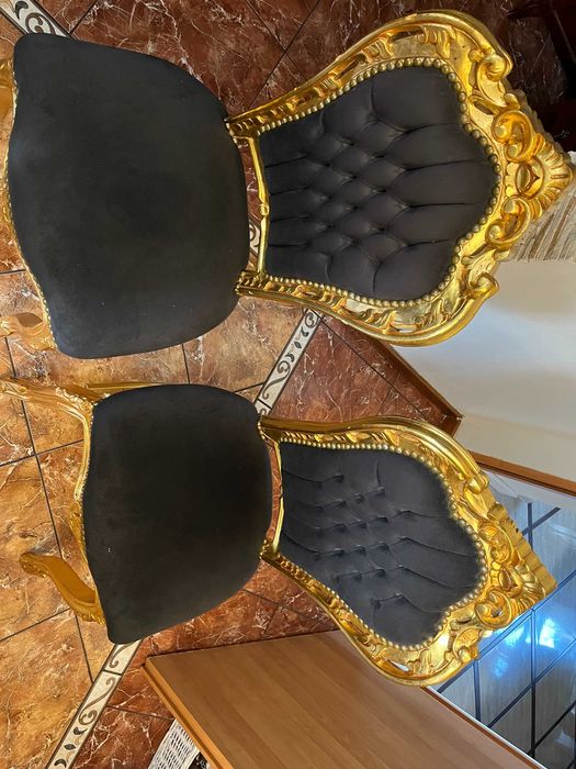Krzesło Ludwik czarno złote 4szt plus 2 czarne Barokowe Glamour 6 szt