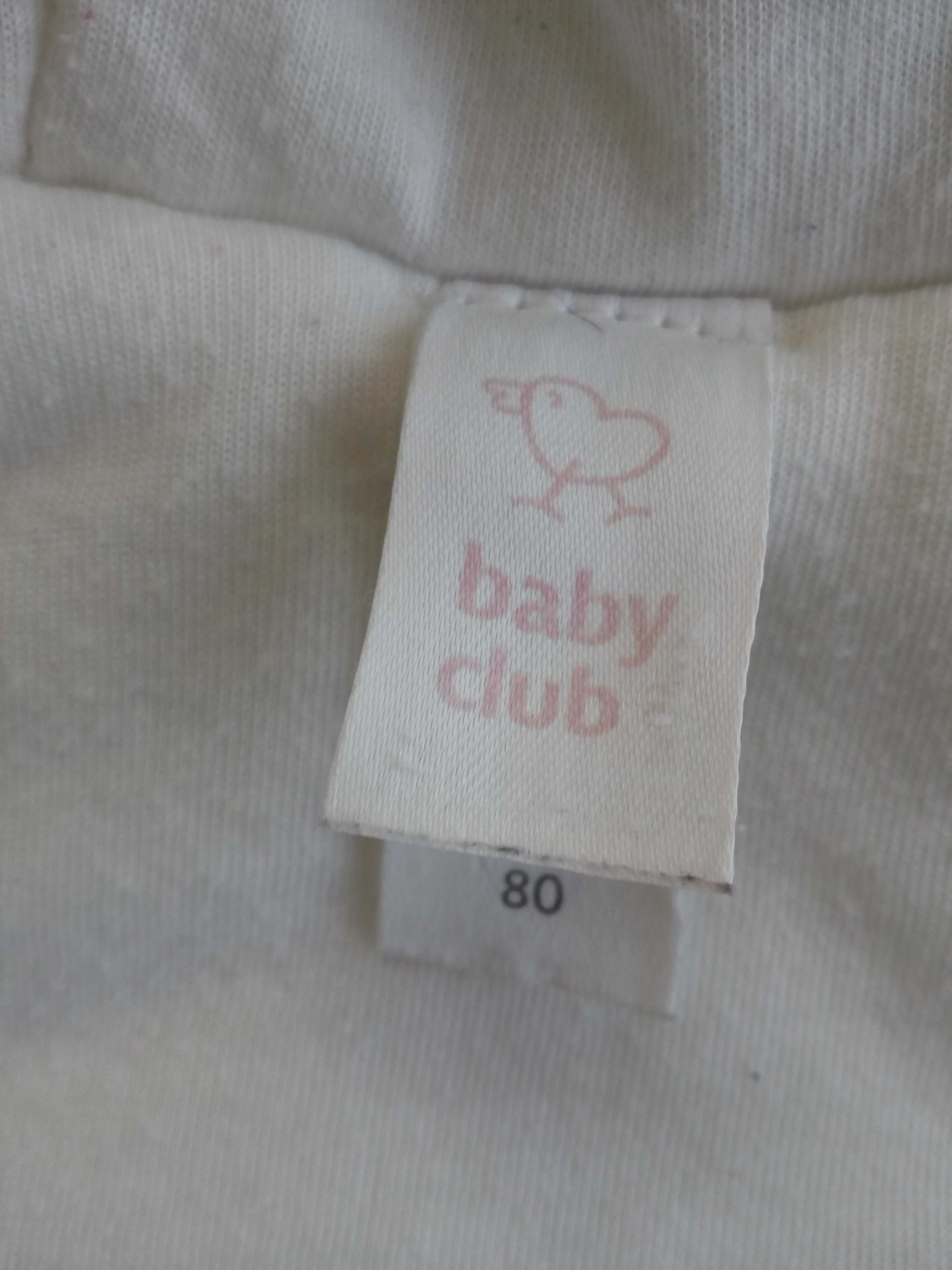 Białe ecru eleganckie futerko z kapturem Baby Club 80 jak nowe