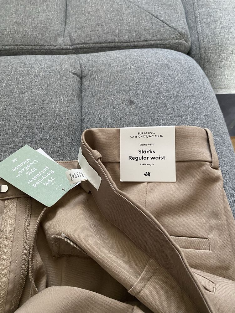 Nowe spodnie H&M, r46, komunia, chrzciny, eleganckie na kant, bezowe