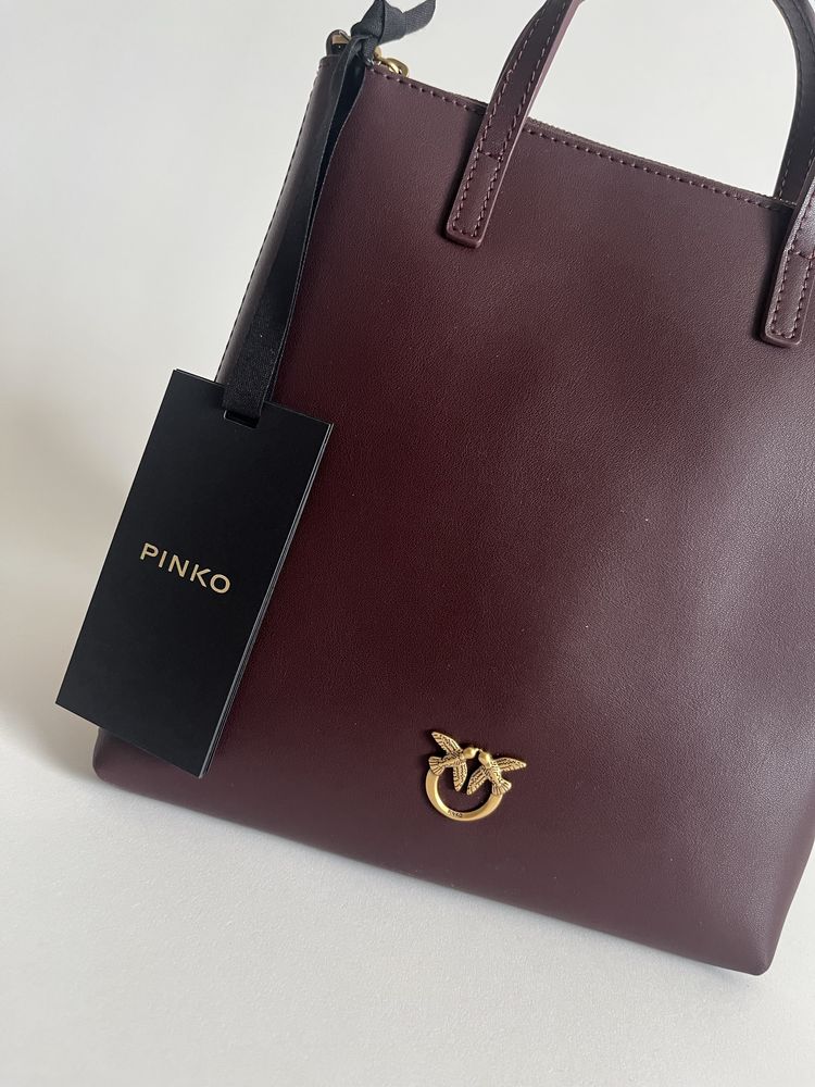 Piękna, skórzana ciemno bordowa torebka minishopper PINKO