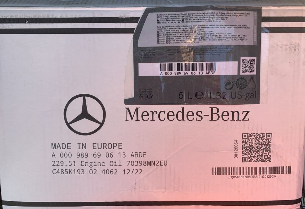 Масло 5W-30, 5W40, 229.51,229.52, 236.14,236.17… Mercedes-Benz