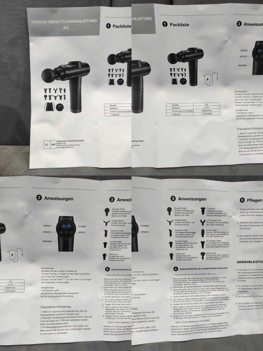 Masażer pistoletowy ZEROLIA model A3. 30 prędkości, 10 końcówek