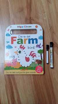 Dot-to-dot, Wipe Clean, Farm, j.angielski,  książka dla dzieci