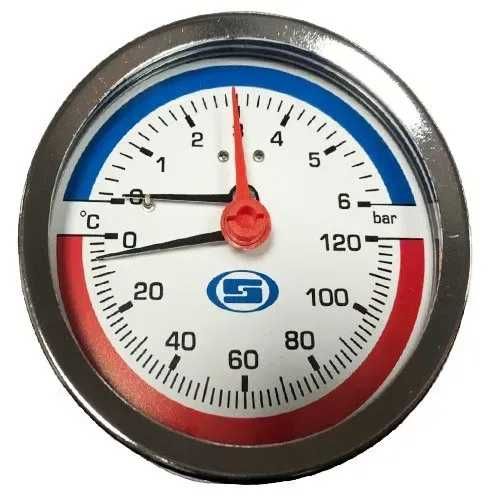 Термоманометр аксіальний GROSS 6 bar 120°C G 1/4" з клапаном 1/2"