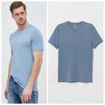 H&M XL szaro-niebieska bawełniana koszulka o kroju Slim Fit