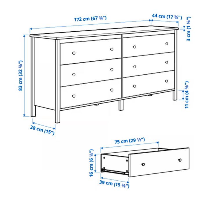 KOPPANG Komoda, 6 szuflad, biały, 172x83 cm