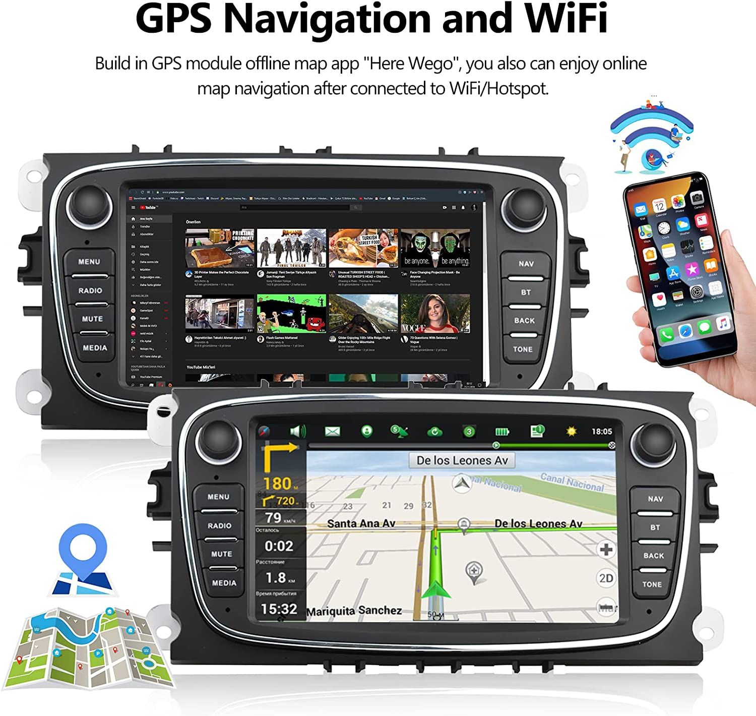 Rádio 2din 2/32GB android Ford 7' GPS WIFI rds CARPLAY + CANBUS NOVO