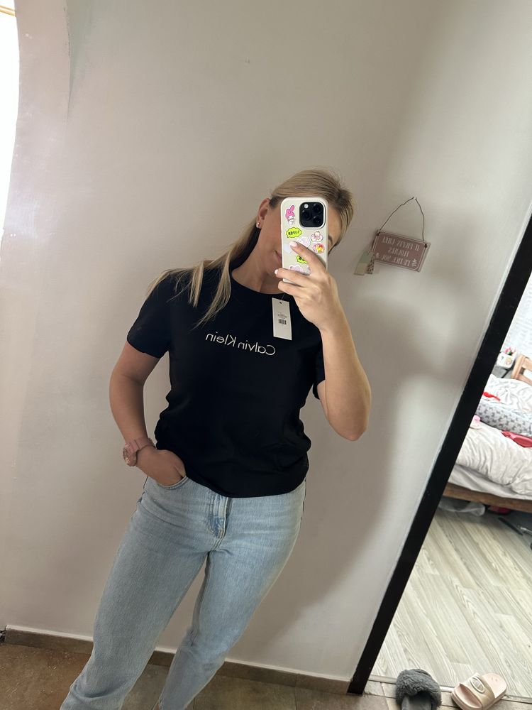 Черная женская футболка Calvin Klein, Hugo, Guess XS S M L