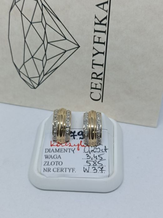 Złote kolczyki z diamentami, złoto 585