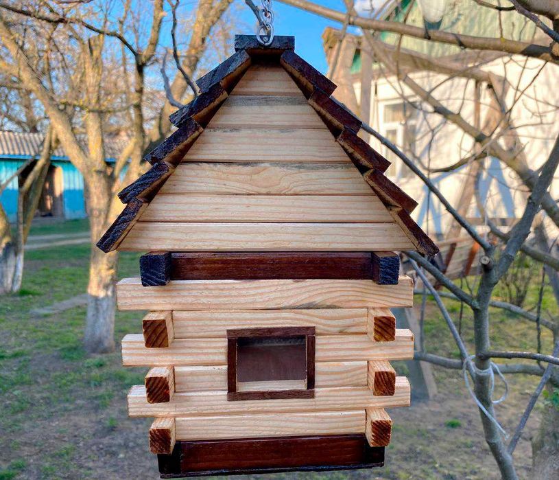 Ексклюзивна годівничка для птахів | покрита лаком | у формі будиночка