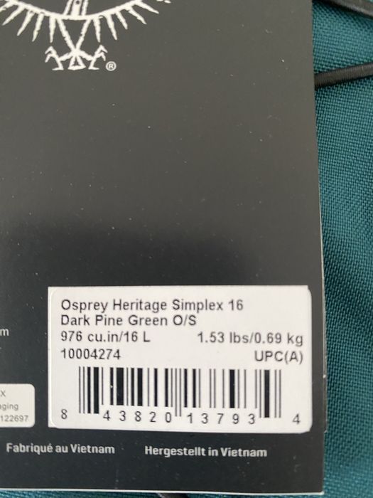 Osprey Plecak Heritage Simplex 16 Unisex
