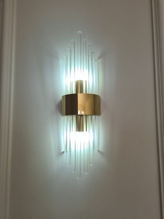 NOWOCZESNY Złoty Kinkiet Kryształy LED G9 35cm x 10cm Gold Złota Lampa