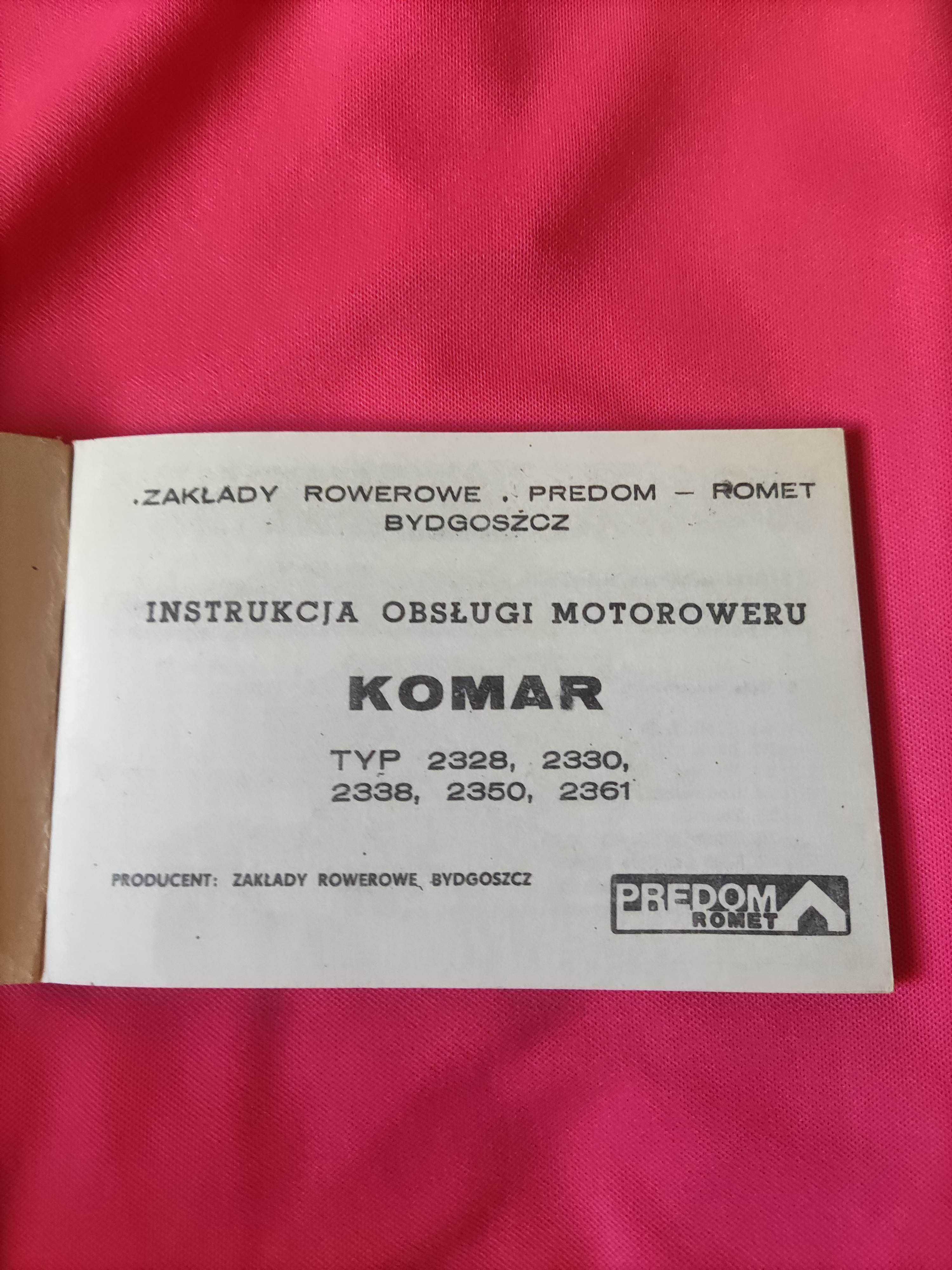 Instrukcja obsługi motoroweru Komar Typ 2328, 2338, 
Rok wydania 1975