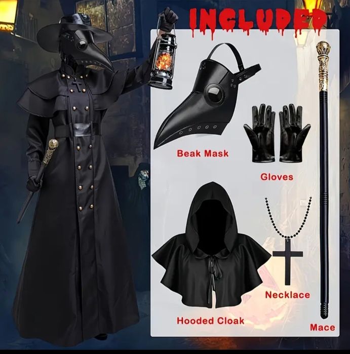 Набор из 5 предметов для костюма Доктора Чумы на Хэллоуин в стиле стим