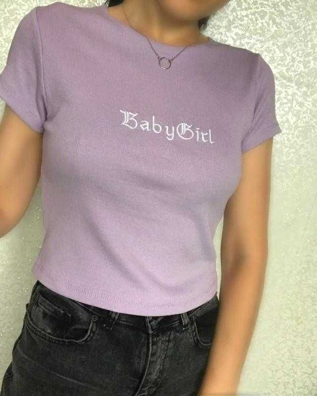 Сиреневая футболка сиреневый топ лілова ліловий Baby в рубчик