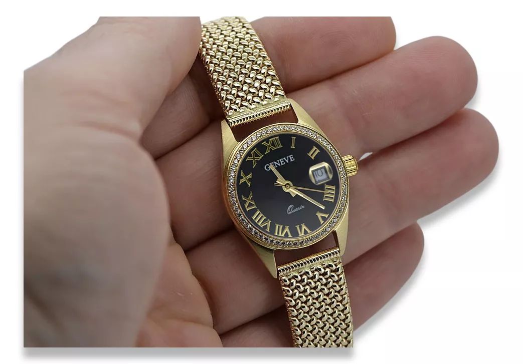 Złoty zegarek damski 14k z BRYLANTAMI Geneve lwd078ydbc&lbw003y Poznań