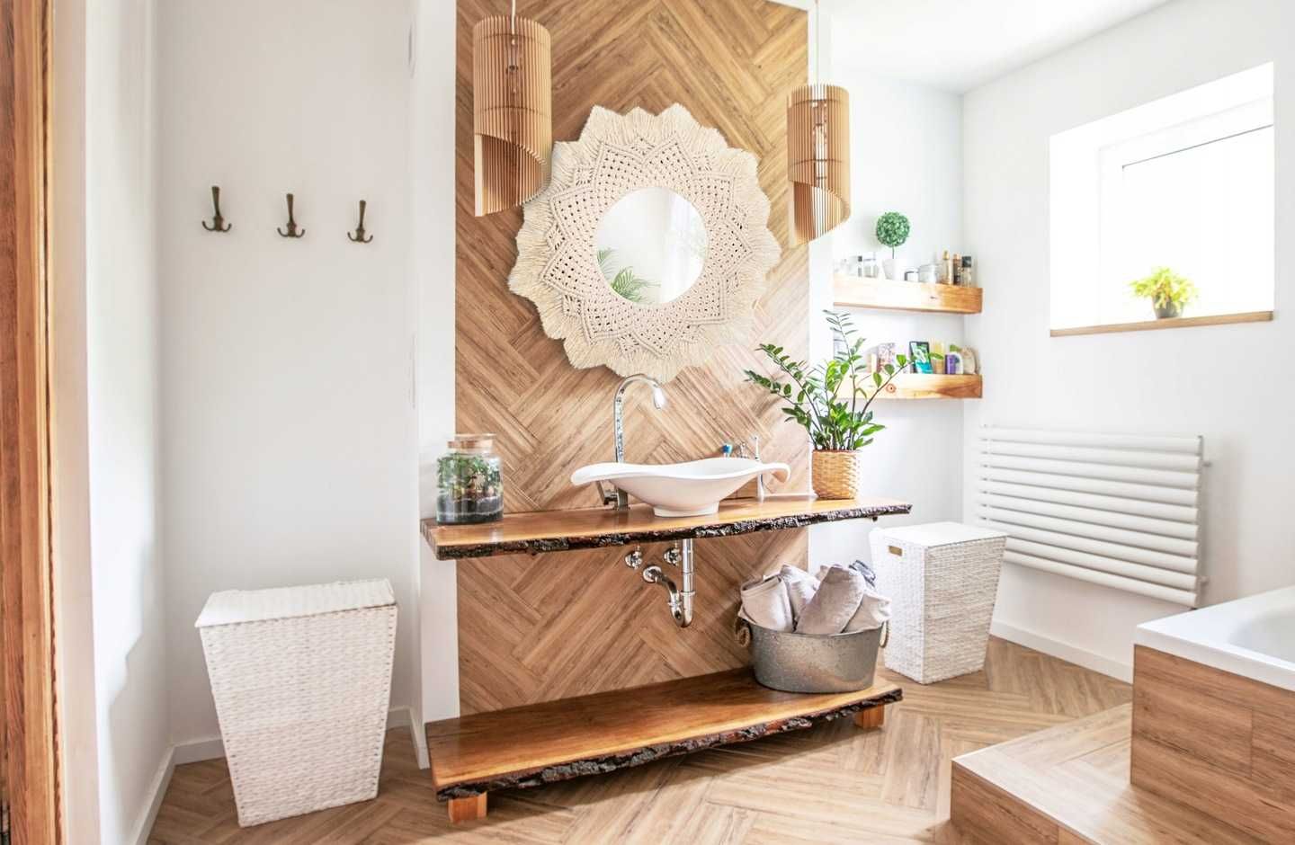 LUSTRO ŚCIENNE OKRĄGŁE boho beżowe naturalne 60cm