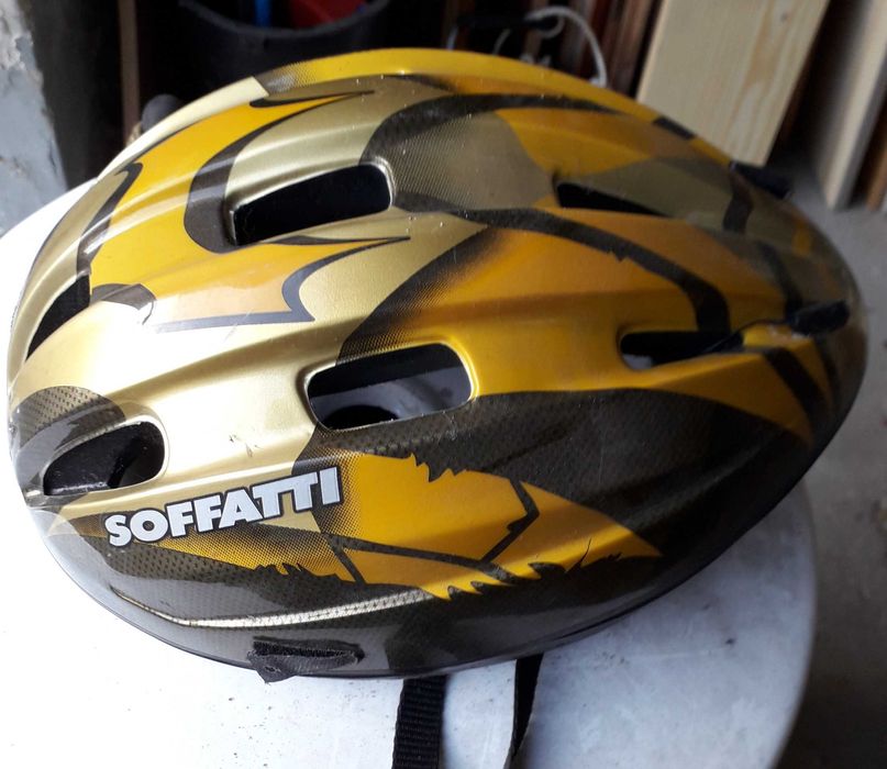 Kask rowerowy Soffatti, żółto-srebrno-czarny, używany,