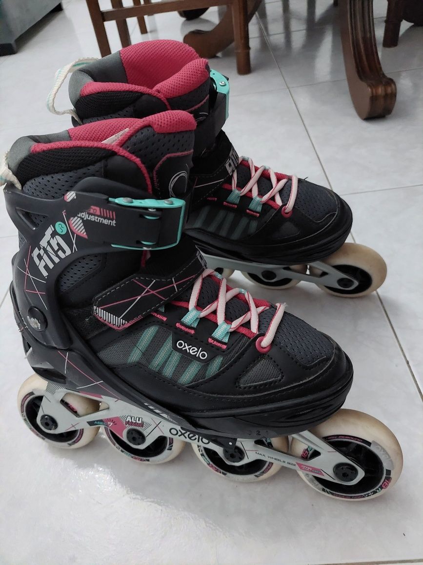 Patins Criança Cinza Rosa N° 32-36 (Ajustável)