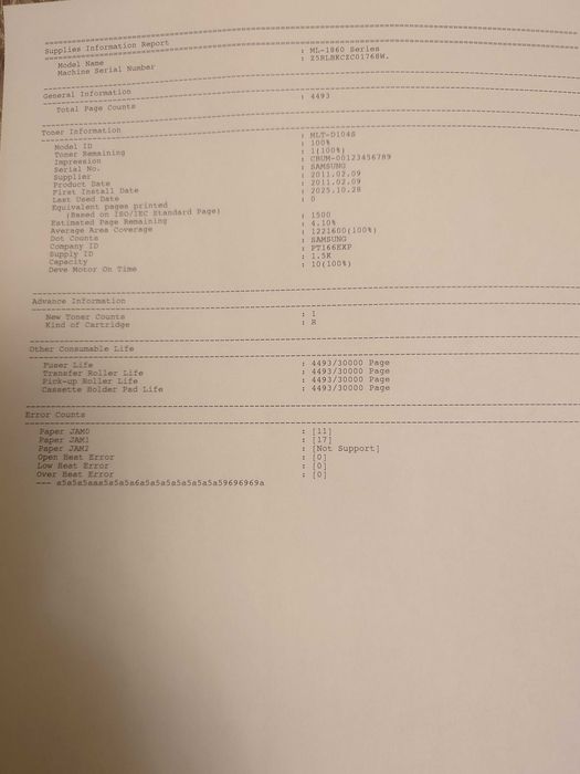 Samsung ML-1865 - przebieg 4493 - modyfikacja