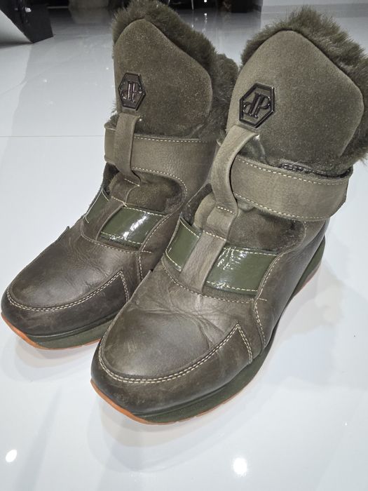 Buty khaki sniegowce z futerkiem na platformie ciepłe wygodne 38 DP