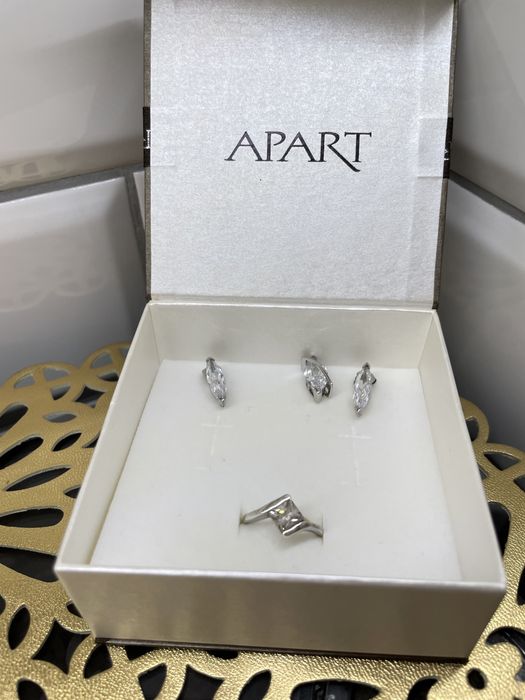 Zestaw apart pierscionek kolczyki zawieszka srebro cyrkonia