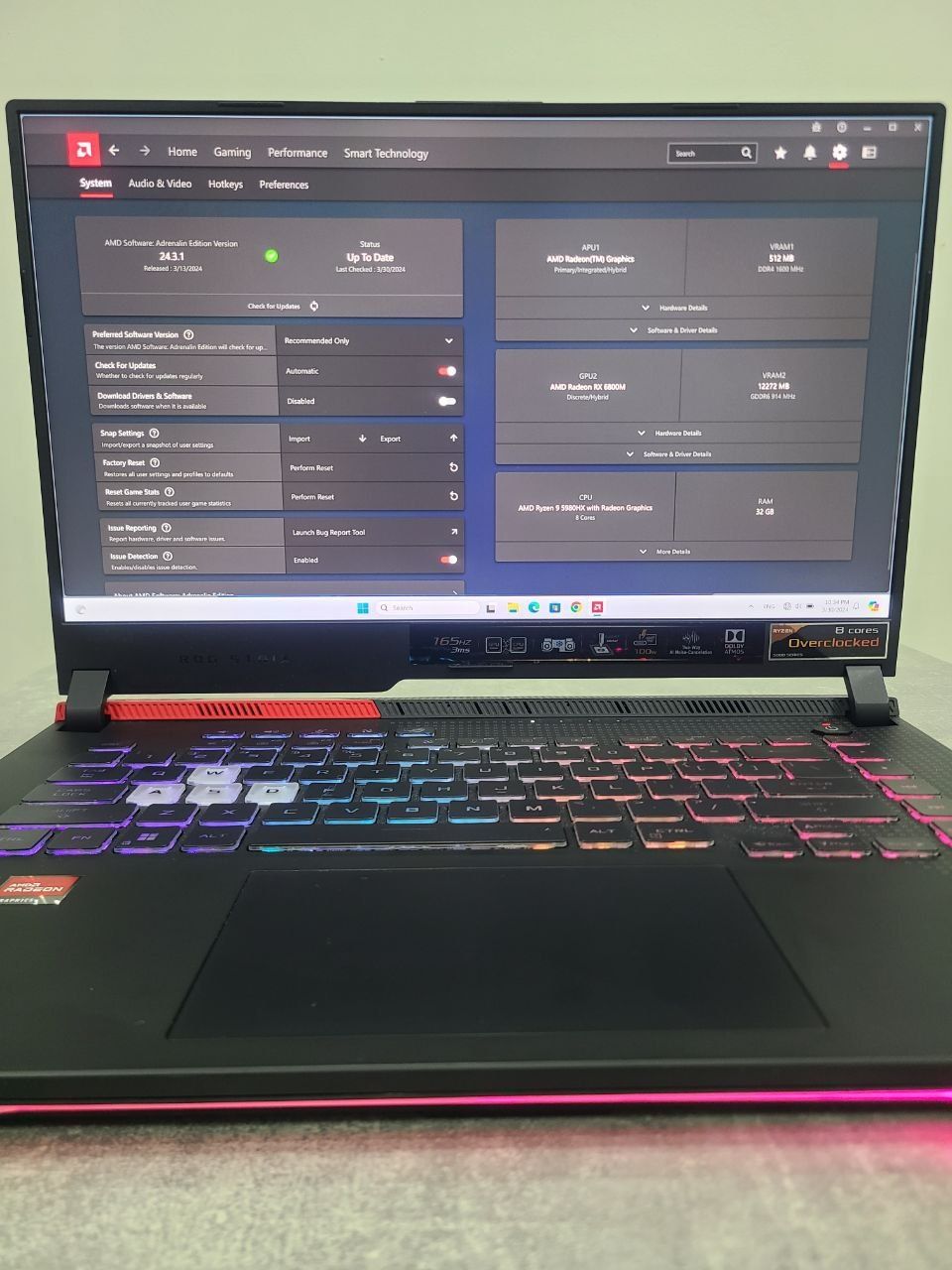 Ігровий ноутбук Asus Rog Strix G15 (G513QY), відеокарта RX6800 (12 GB)