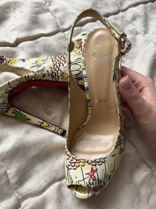 Christian Louboutin peep toe ankle strap graffiti