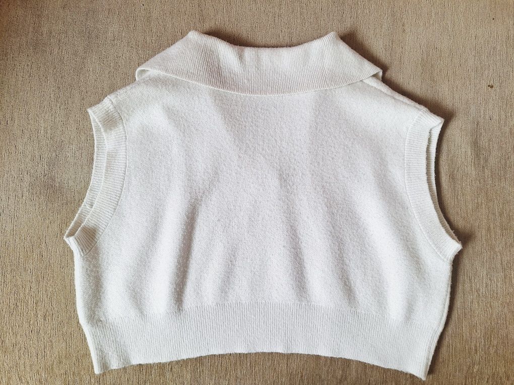 Sweter krótki top oversize bezrękawnik kamizelka vintage old money