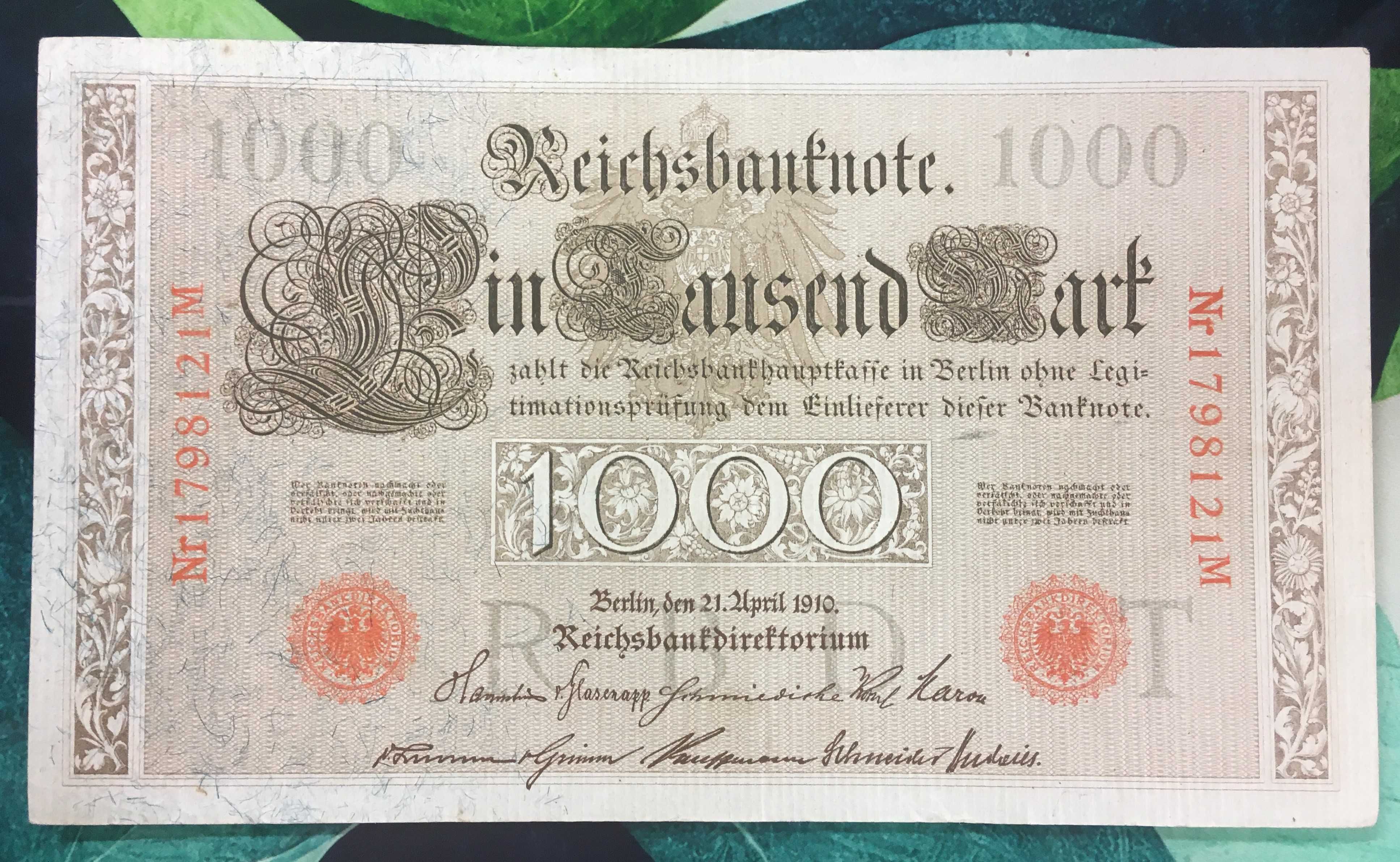 1000 marek (Reichsmark) 1910 - Cesarstwo Niemieckie - stan XF+ - #1