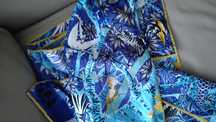 Jedwabny szal chusta jedwab silk gruby niebieski